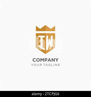 Logo Monogram IW con scudo geometrico e corona, elegante design iniziale del logo grafico vettoriale Illustrazione Vettoriale