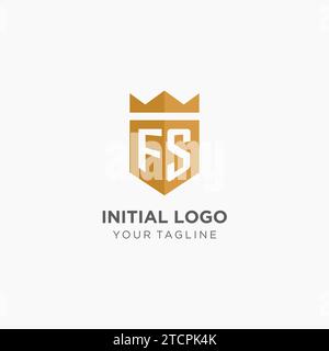 Logo Monogram FS con scudo geometrico e corona, elegante design iniziale del logo grafico vettoriale Illustrazione Vettoriale