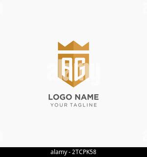 Logo Monogram AG con scudo geometrico e corona, elegante logo iniziale grafico vettoriale Illustrazione Vettoriale