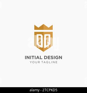 Logo Monogram DQ con scudo geometrico e corona, elegante design iniziale del logo grafico vettoriale Illustrazione Vettoriale