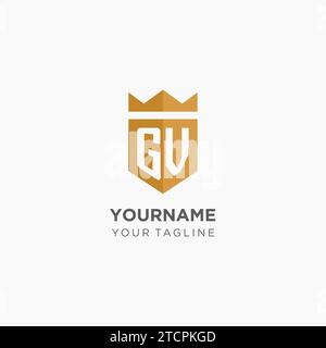 Logo GV monogramma con scudo geometrico e corona, elegante design iniziale del logo grafico vettoriale Illustrazione Vettoriale