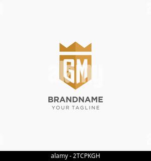 Logo GM monogramma con scudo geometrico e corona, elegante logo iniziale grafico vettoriale Illustrazione Vettoriale