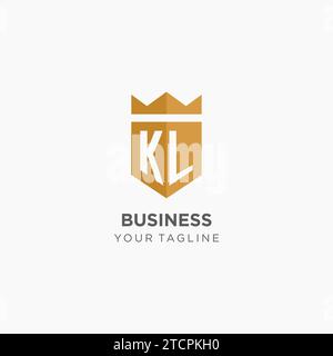 Logo monogramma KL con scudo geometrico e corona, elegante design iniziale del logo grafico vettoriale Illustrazione Vettoriale