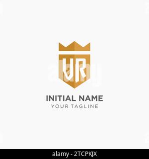 Logo monogramma VR con scudo geometrico e corona, elegante design iniziale del logo grafico vettoriale Illustrazione Vettoriale