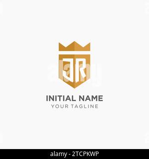 Logo JR monogramma con scudo geometrico e corona, elegante design iniziale del logo grafico vettoriale Illustrazione Vettoriale