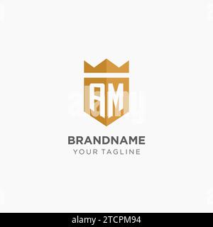 Logo monogramma AM con scudo geometrico e corona, elegante design iniziale del logo grafico vettoriale Illustrazione Vettoriale