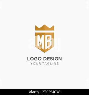 Logo MB monogramma con scudo geometrico e corona, elegante design iniziale del logo grafico vettoriale Illustrazione Vettoriale