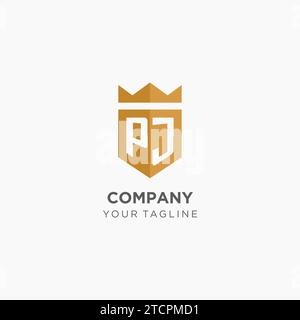 Logo monogramma PJ con scudo geometrico e corona, elegante logo iniziale grafico vettoriale Illustrazione Vettoriale