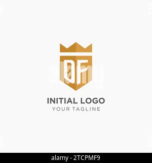 Logo DF monogramma con scudo geometrico e corona, elegante design iniziale del logo grafico vettoriale Illustrazione Vettoriale
