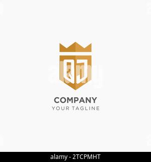 Logo Monogram QJ con scudo geometrico e corona, elegante logo iniziale grafico vettoriale Illustrazione Vettoriale