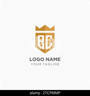 Logo BC monogramma con scudo geometrico e corona, elegante logo iniziale grafico vettoriale Illustrazione Vettoriale