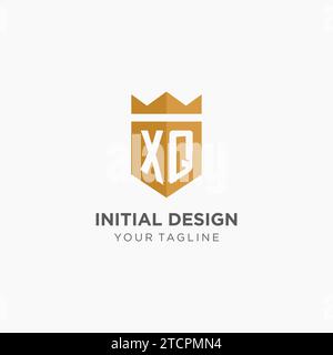 Logo Monogram XQ con scudo geometrico e corona, elegante logo iniziale grafico vettoriale Illustrazione Vettoriale