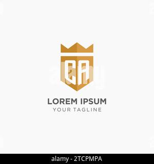 Logo Monogram CA con scudo geometrico e corona, elegante design iniziale del logo grafico vettoriale Illustrazione Vettoriale