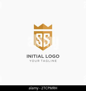 Logo monogramma SS con scudo geometrico e corona, elegante logo iniziale grafico vettoriale Illustrazione Vettoriale