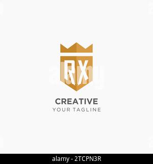 Logo Monogram RX con scudo geometrico e corona, elegante design iniziale del logo grafico vettoriale Illustrazione Vettoriale