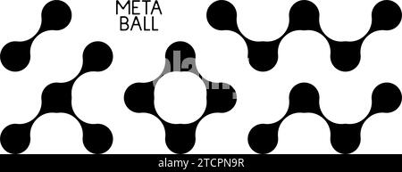 Set di palline meta nere. Punti morph collegati diagonali. Raccolta di campioni liquidi. Concetto astratto di integrazione sottile. Pacchetto di elementi di design di morphing per logo, icona, tag, emblema, poster. Pacchetto vettoriale Illustrazione Vettoriale