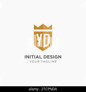 Logo YD monogramma con scudo geometrico e corona, elegante design iniziale del logo grafico vettoriale Illustrazione Vettoriale