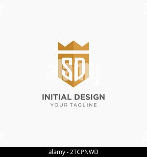 Logo SD monogramma con scudo geometrico e corona, elegante design iniziale del logo grafico vettoriale Illustrazione Vettoriale