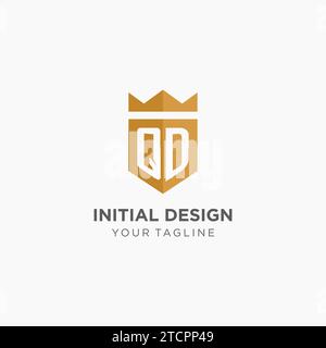 Logo Monogram QD con scudo geometrico e corona, elegante logo iniziale grafico vettoriale Illustrazione Vettoriale