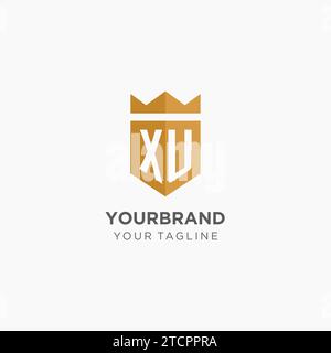 Logo monogramma XU con scudo geometrico e corona, elegante design iniziale del logo grafico vettoriale Illustrazione Vettoriale