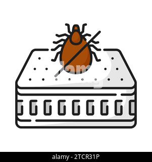 Letto materasso ortopedico memoria con segno incrociato di insetto acaro, segno di disinfezione parassita. Allergia vettoriale su parassiti, protezione dagli acari Illustrazione Vettoriale