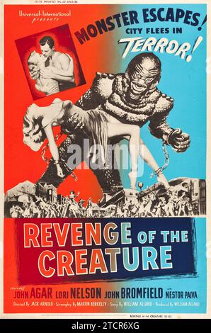 Poster di film d'epoca - la vendetta della creatura (Universal International, 1955) feat John Agar, Lori Nelson, John Bromfields - poster di film d'epoca degli anni '1950 - horror - fantascienza - mostro Foto Stock