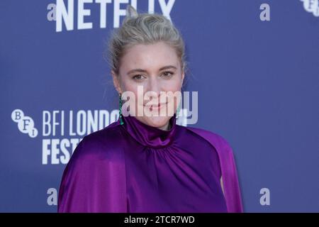 Londra, Regno Unito. 14 dicembre 2023. Foto del file datata 6 ottobre 2022 mostra Greta Gerwig che partecipa alla White Noise Premiere come parte del 66° BFI London Film Festival a Londra, Regno Unito. Il Festival di Cannes ha annunciato oggi che Greta Gerwig, direttrice del blockbuster estivo Barbie, presiederà la giuria alla sua 77a edizione a maggio. Foto di Aurore Marechal/ABACAPRESS.COM credito: Abaca Press/Alamy Live News Foto Stock