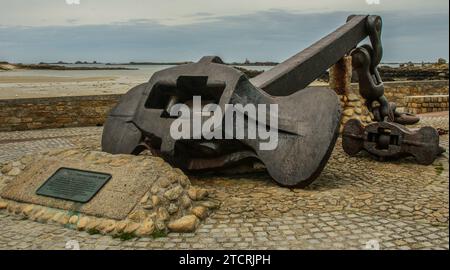 Ancora della petroliera Amoco Cadiz, disastro ecologico dell'anno 1978 a Portsall, Finistère, Bretagna, Francia Foto Stock