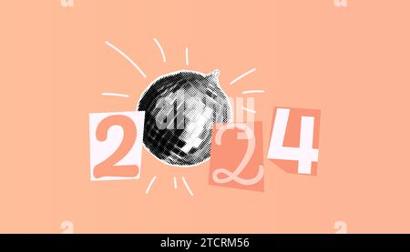 Collage artistico a 2024 numeri su illustrazione vettoriale di sfondo Peach Fuzz Illustrazione Vettoriale