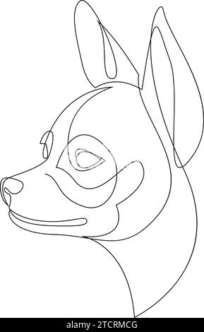 Linea continua Chihuahua. Illustrazione vettoriale con cani piccoli di stile minimale a riga singola. Ritratto Illustrazione Vettoriale