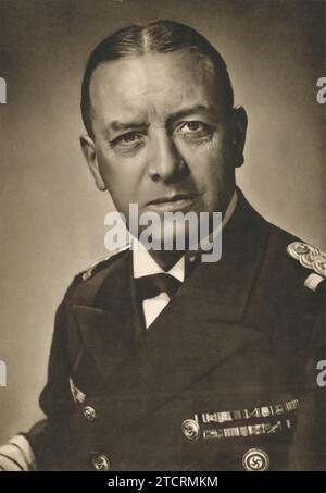 Ammiraglio Erich Raeder (nato il 24 aprile 1876 - morto il 6 novembre 1960), Comandante Supremo della Kriegsmarine, la Marina tedesca, durante gli anni critici pre-bellici e all'inizio della seconda guerra mondiale. Raeder fu determinante nell'espansione e nella modernizzazione della marina, riflettendo la più ampia militarizzazione della Germania sotto il dominio nazista. Foto Stock