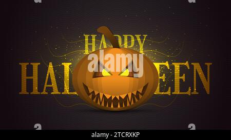 Striscione di auguri di buon Halloween con zucca sorridente Illustrazione Vettoriale