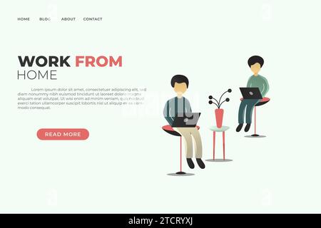 Persone che lavorano da casa. Freelance che lavora a casa. Concetto di lavoratore autonomo. Illustrazione vettoriale piatto del cartone animato Illustrazione Vettoriale