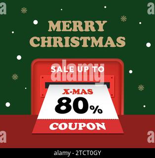 Modello banner regalo coupon 3d con coupon pronto all'uso. Promozione speciale fino al 80%. idea di buono regalo 3d cute. Illustrazione vettoriale. Illustrazione vettoriale Illustrazione Vettoriale