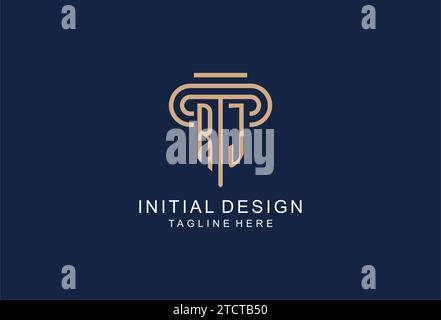 Logo RJ Initial Pillar, design elegante e lussuoso del logo di uno studio legale Illustrazione Vettoriale