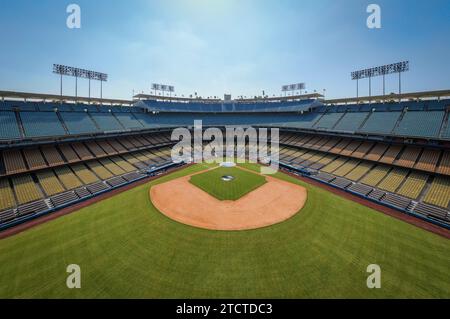 Immagine fantastica del drone Infield al Dodger Stadium di Los Angeles California: Sport, architettura, viaggi, World Series, Editorial Foto Stock