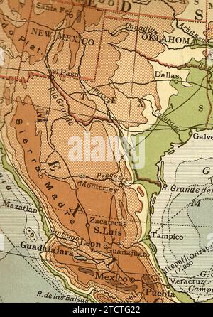 Una mappa geografica d'epoca/antica nella Seppia del Messico. Foto Stock