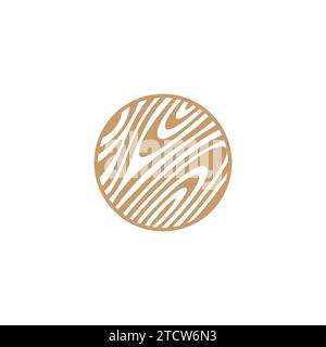 Logo Vector in legno con motivo in legno sulla forma circolare. Design semplice con logo a forma rotonda Illustrazione Vettoriale