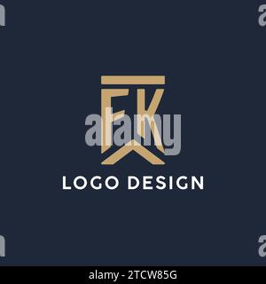 Logo monogramma iniziale FK in stile rettangolare con idee laterali curve Illustrazione Vettoriale