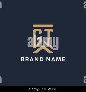 Logo monogramma iniziale gi in stile rettangolare con idee laterali curve Illustrazione Vettoriale