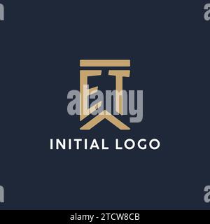 Logo monogramma iniziale ET in stile rettangolare con idee laterali curve Illustrazione Vettoriale