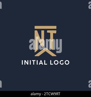 Logo monogramma iniziale NT in stile rettangolare con idee laterali curve Illustrazione Vettoriale