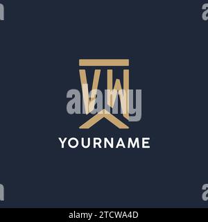 Logo monogramma iniziale VW in stile rettangolare con idee laterali curve Illustrazione Vettoriale