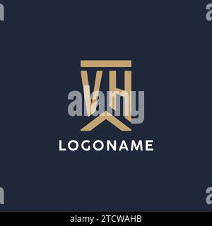 Logo monogramma iniziale VH in stile rettangolare con idee laterali curve Illustrazione Vettoriale