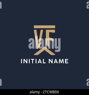 Logo monogramma iniziale VF in stile rettangolare con idee laterali curve Illustrazione Vettoriale