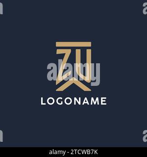 Logo monogramma iniziale ZU in stile rettangolare con idee laterali curve Illustrazione Vettoriale