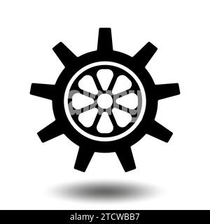 Icona ingranaggio nero. Icona ingranaggio ruota dentata macchina. Design piatto. Simbolo della ruota dentata vettoriale su sfondo bianco. Illustrazione Vettoriale
