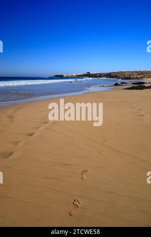 Impronte di sabbia, Playa Piedra, El Cotillo, Fuerteventura, Isole Canarie, Spagna. Foto Stock