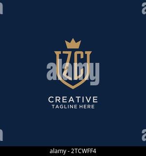 Grafica vettoriale del logo della corona dello scudo iniziale ZC Illustrazione Vettoriale