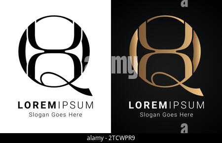 Design esclusivo con logo in lettere di testo monogramma o QH Illustrazione Vettoriale
